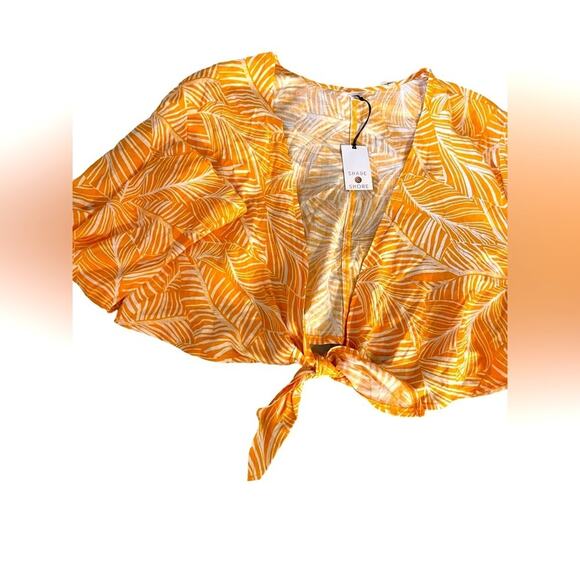 NWT Shade&Shore BEACH OUTFIT Set Women XL Boho Orange Crop Front Tie Lightweight - Picture 2 of 14